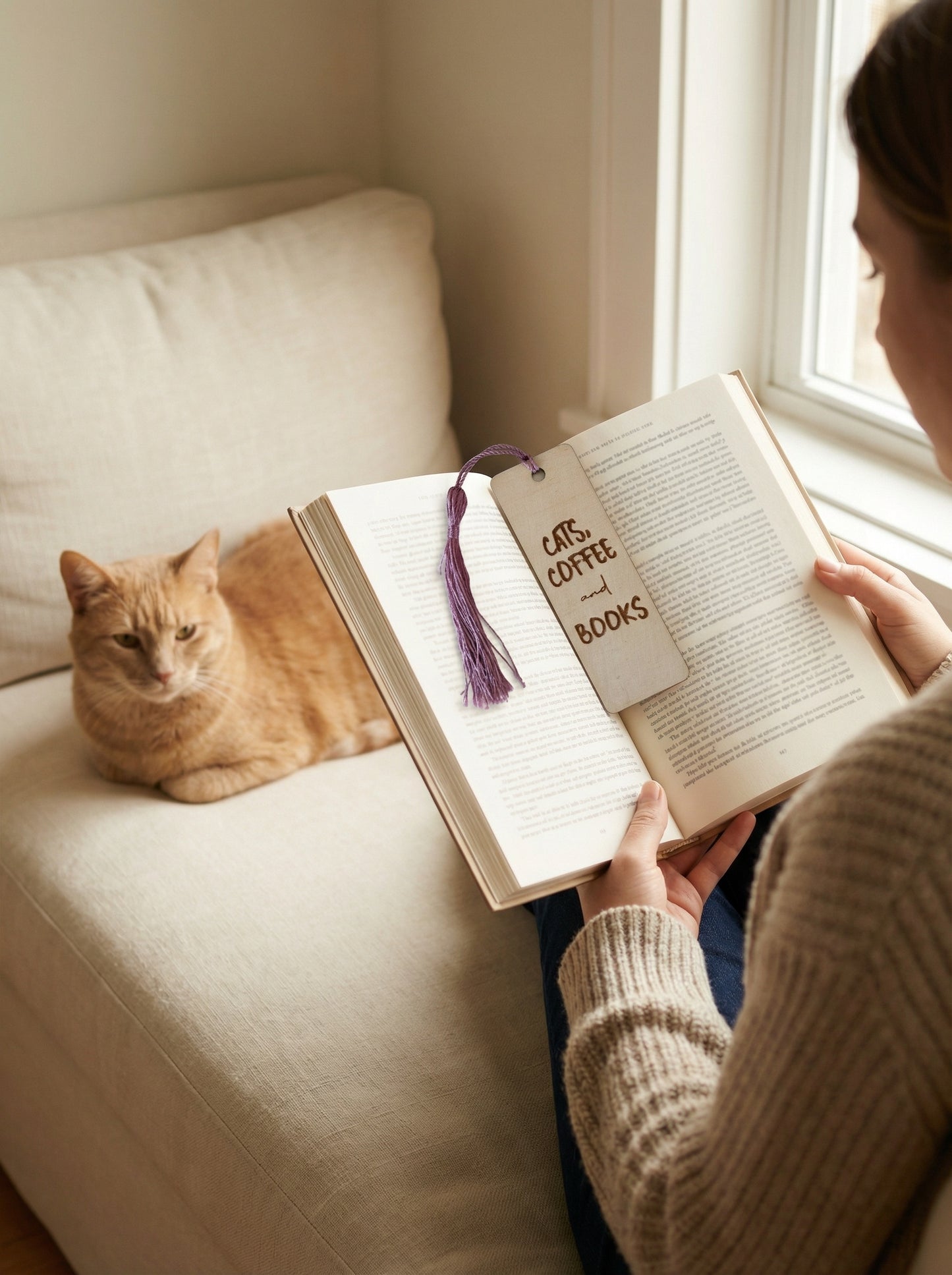 Cats, Coffee and Books Wood Bookmark