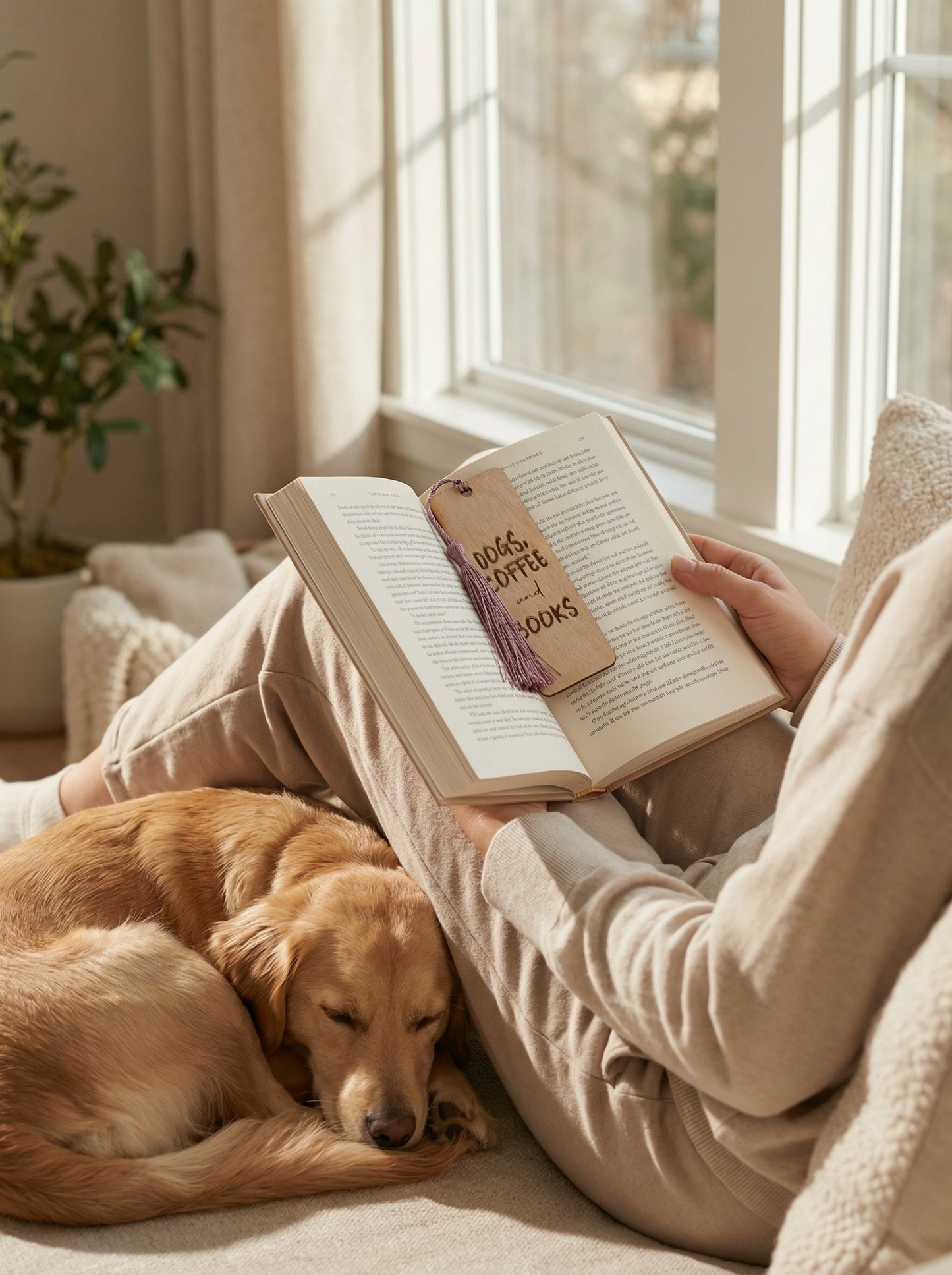 Dogs, Coffee and Book Wood Bookmark