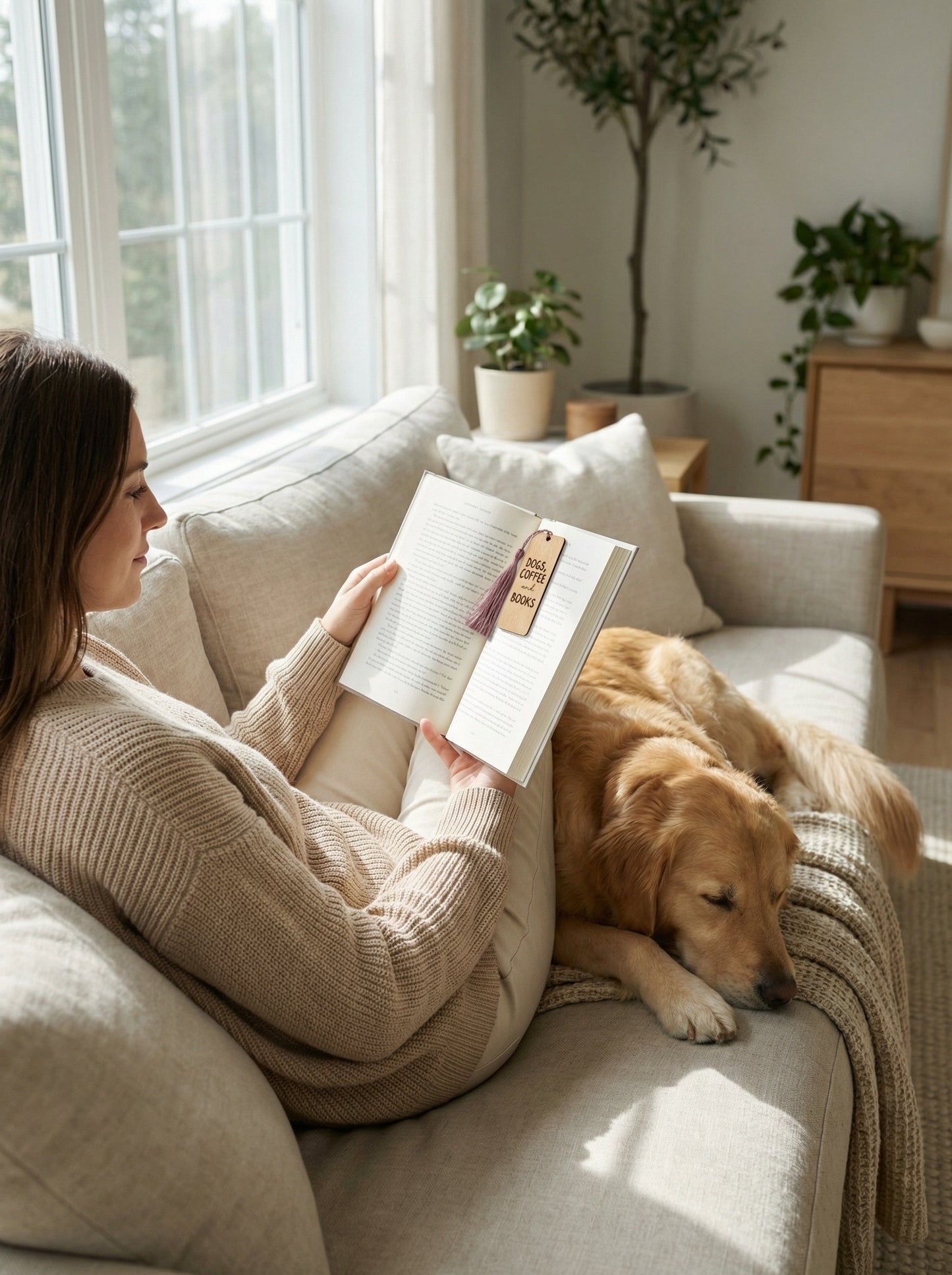 Dogs, Coffee and Book Wood Bookmark