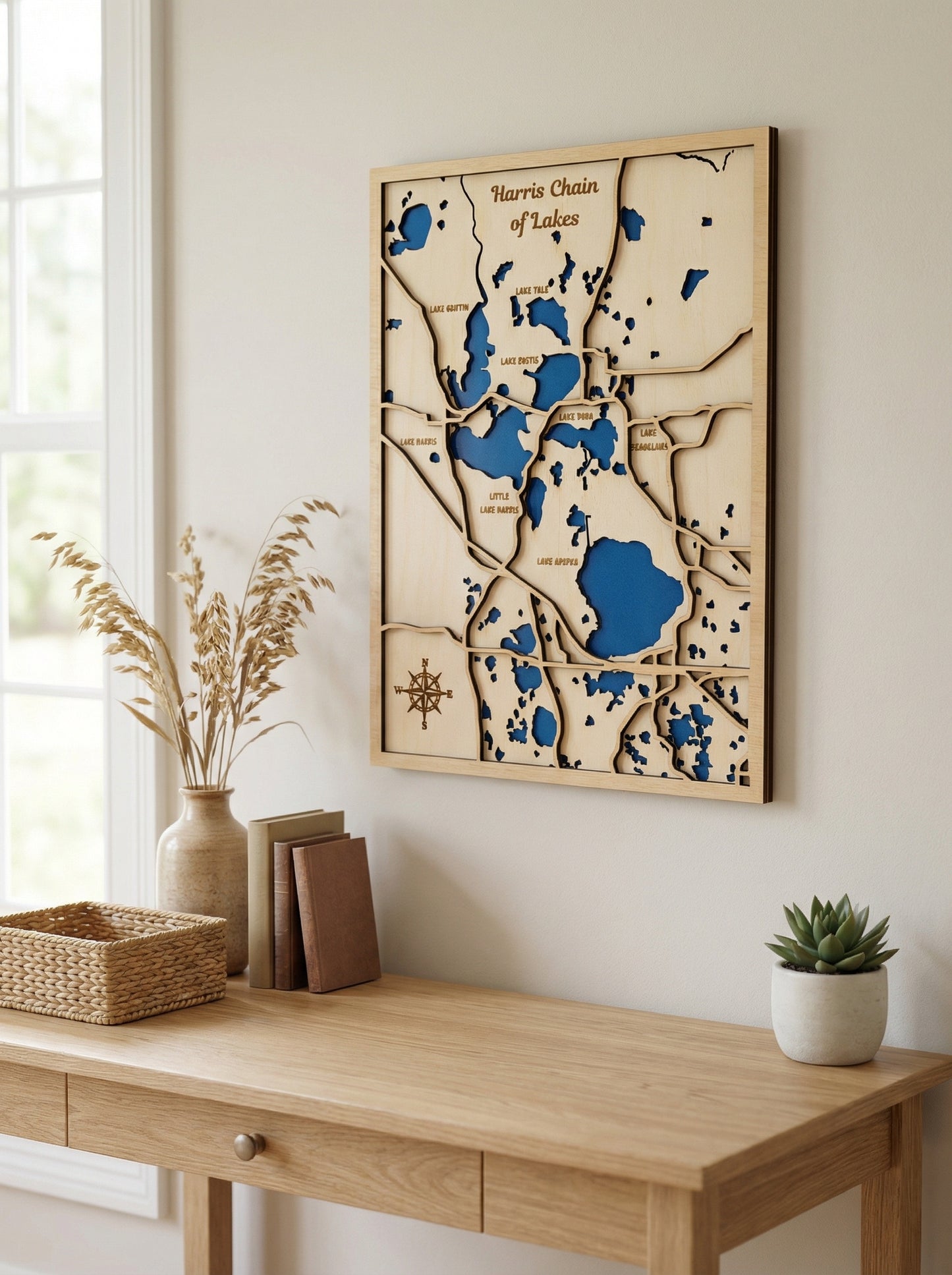 Harris Chain of Lakes Layer Map- Wood and Acrylic