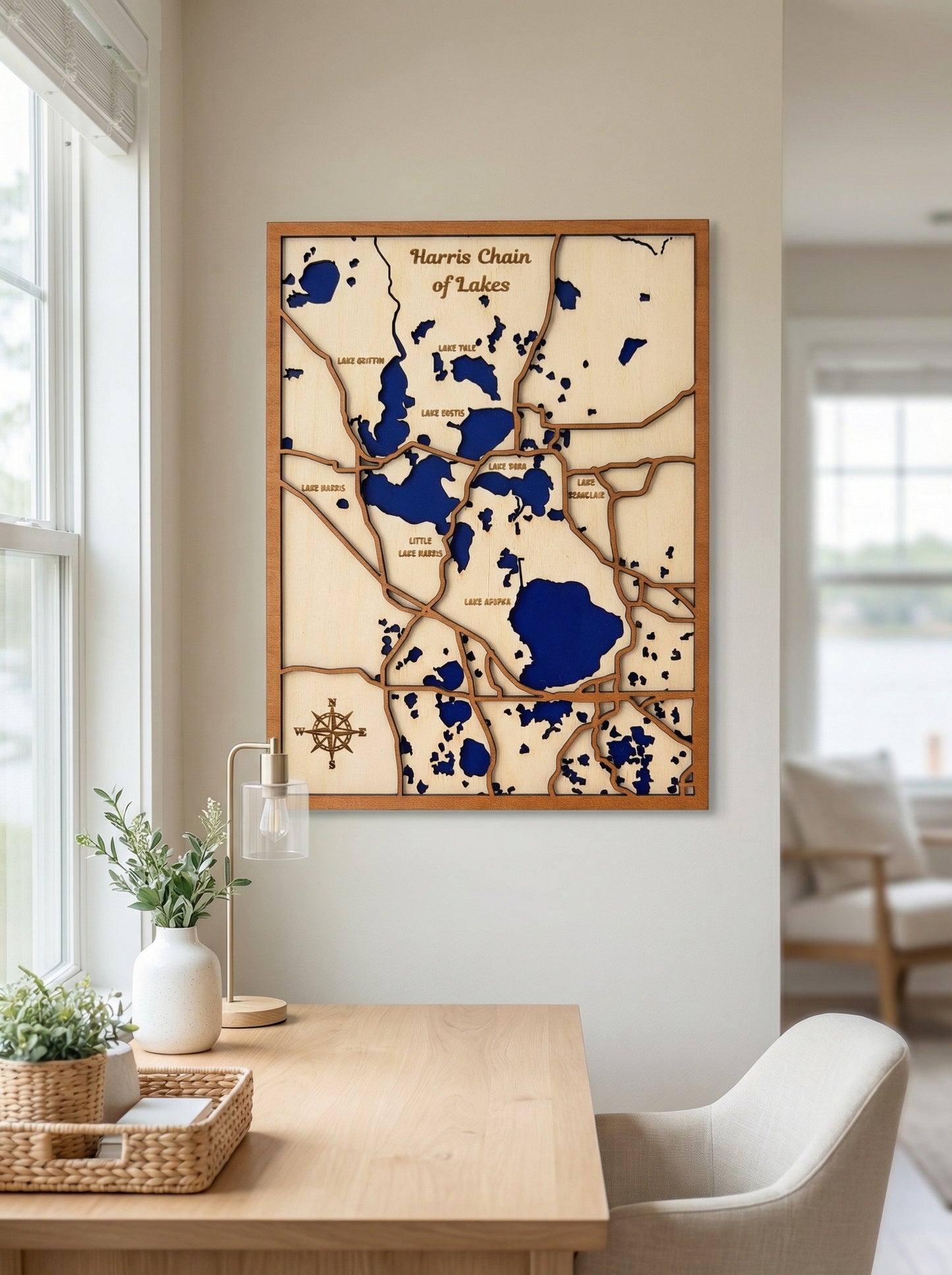Harris Chain of Lakes Layer Map- Wood and Acrylic