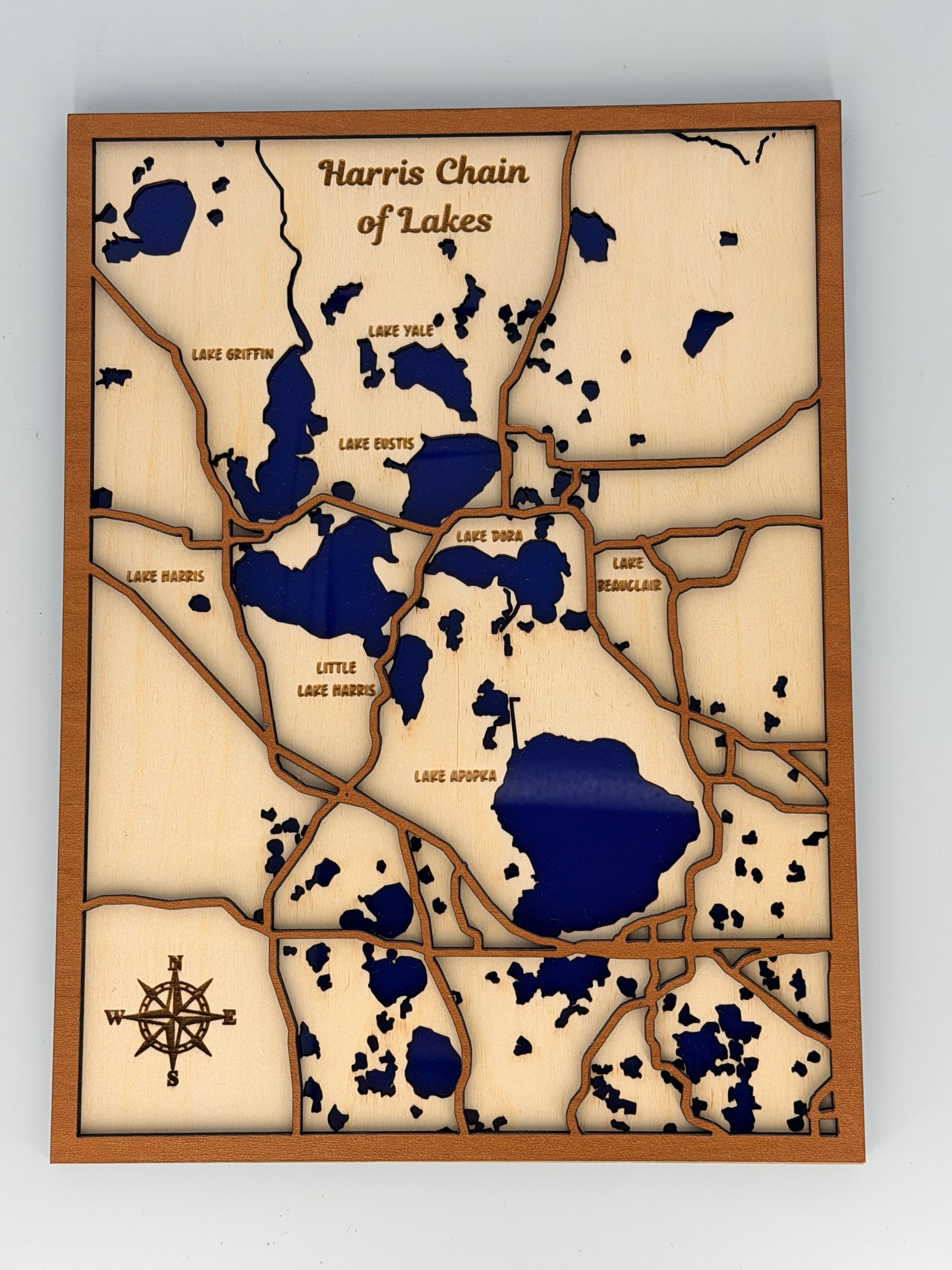 Harris Chain of Lakes Layer Map- Wood and Acrylic