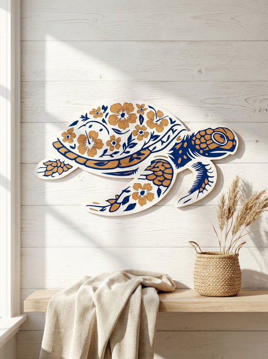 Mandala Sea Turtle Wall Display- Wood and Acrylic (White Outline)