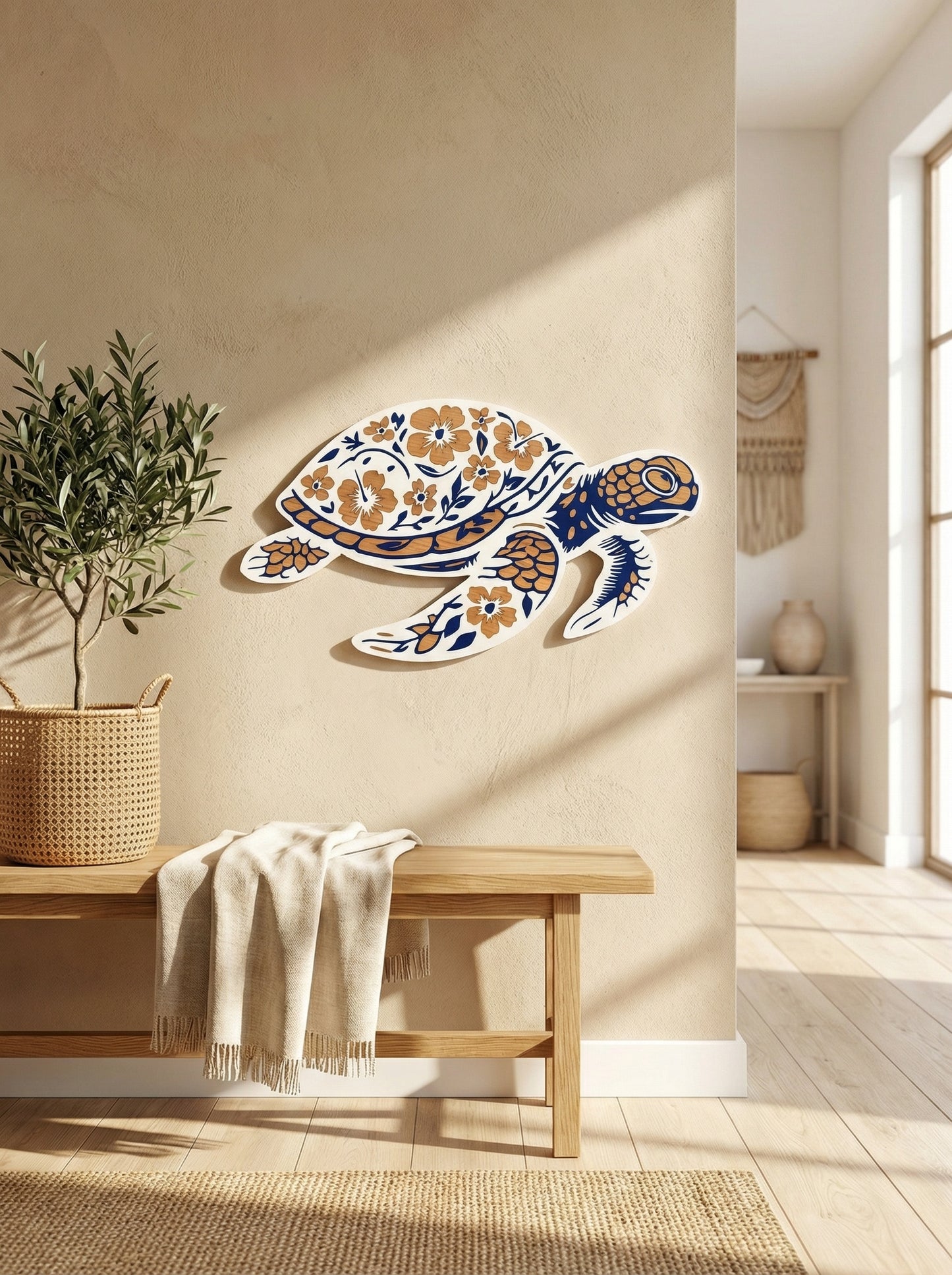 Mandala Sea Turtle Wall Display- Wood and Acrylic (White Outline)
