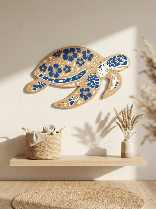 Mandala Sea Turtle Wall Display- Wood and Acrylic (Wood Outline)