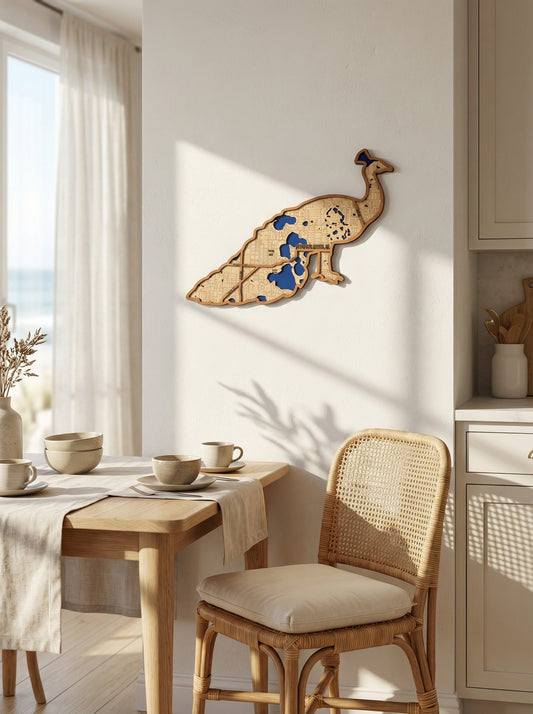 Winter Park Florida Peacock Layer Map- Wood and Acrylic